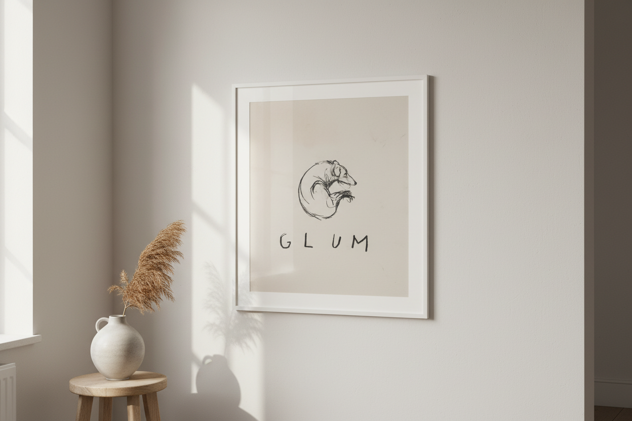 GLUM art print framed on a gallery wall
