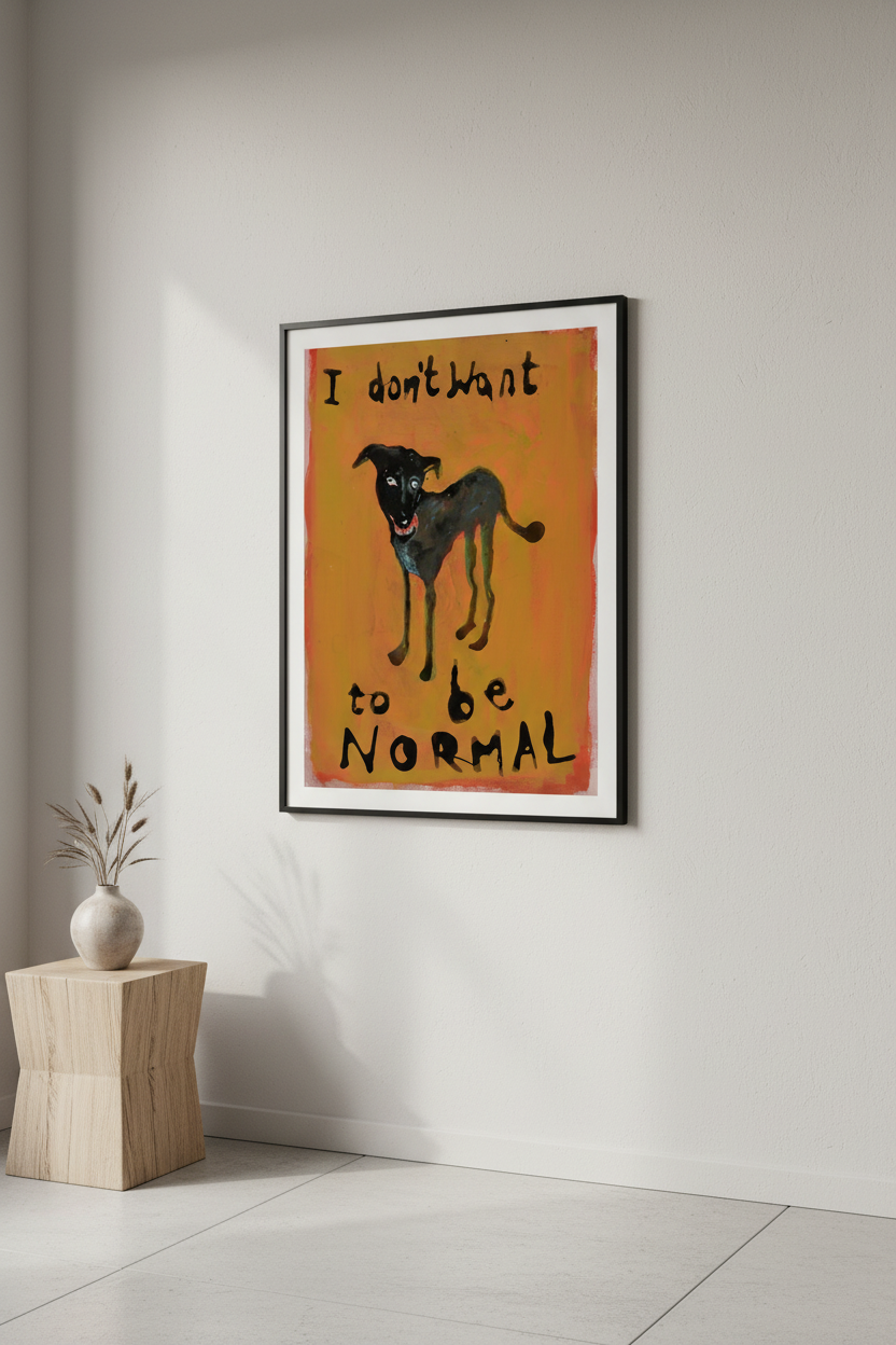 I Don't Want To Be Normal art print framed on a gallery wall